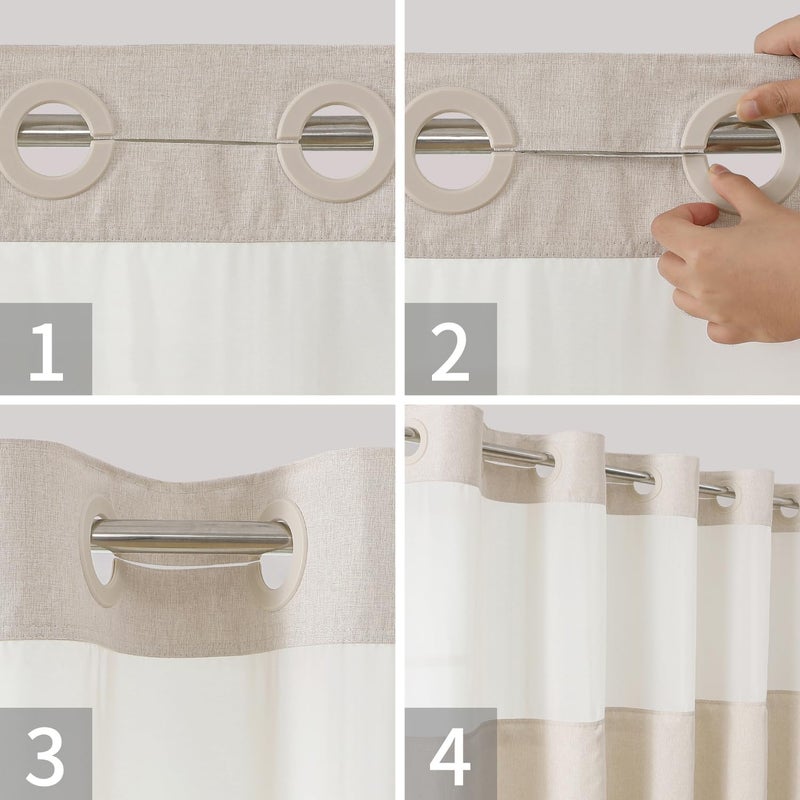 eachope Stall No Hooks Needed Linen Textured Shower Curtain with Snap-in Fabric Liner Set,Hotel Luxury Decor Shower Curtains for Bathroom,Waterproof & Washable,60Wx74H,Cream - Image 5